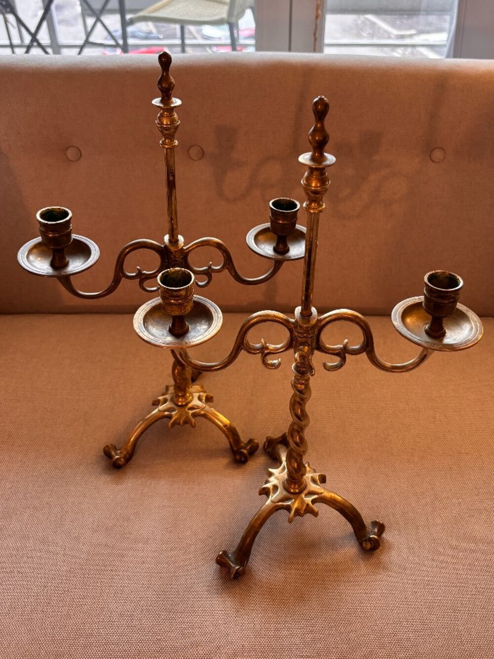 Pair of Vintage Brass Jacobean Style Candelabras 17.5 Inches